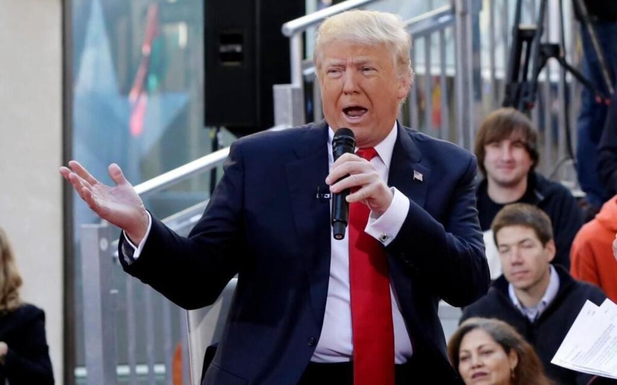 Republican presidential candidate Donald Trump answers a question during a town hall interview on the NBC "Today" television program, in New York, Thursday, April 21, 2016.