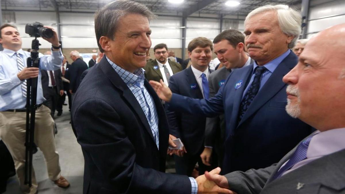 Governor Pat McCrory talks to the assembled supporters as he launches his reelection campaign during an event at Salem One in Kernersville, N.C., Wednesday, Dec. 2, 2015.