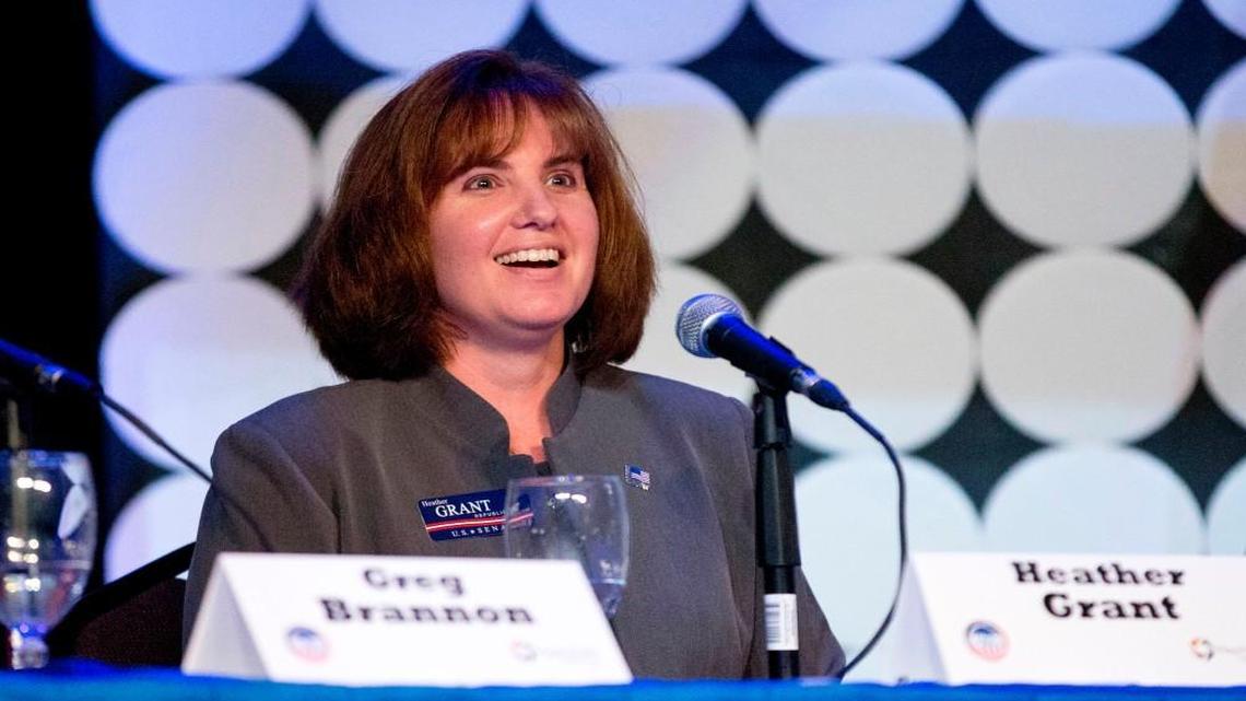 Heather Grant speaks during The Great Debate, a forum sponsored by the East Wake Republican Club at Hephzibah Baptist Church on Friday, April 11, 2014 in Wendell, N.C.