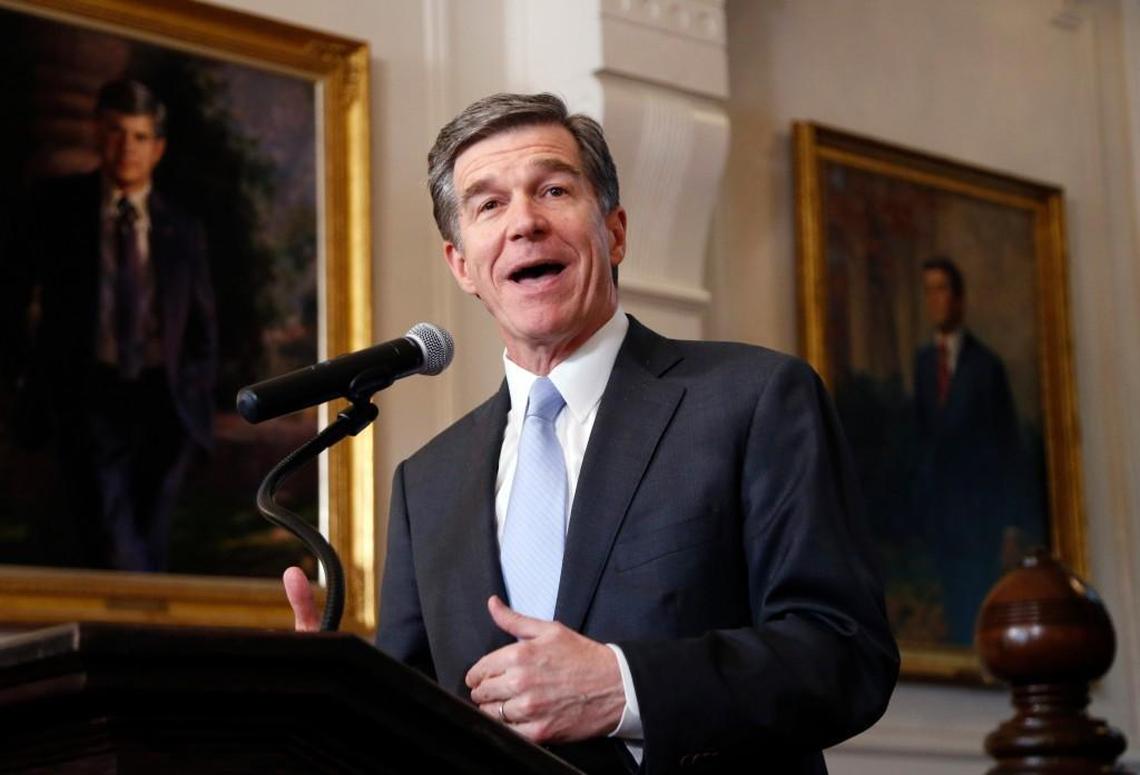 NC Gov. Roy Cooper holds a press conference at the Executive Mansion in Raleigh on March 30, 2017.