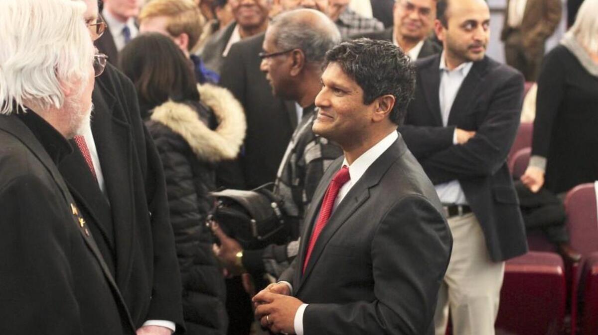 Sen. Jay Chaudhuri at his ceremonial swearing-in at Morrisville’s council chambers in January 2017.