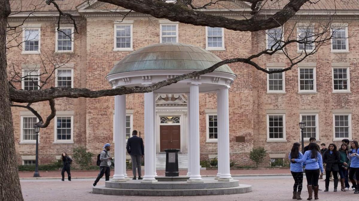 The Historic South Building and the Old Well on the University of North Carolina campus are popular places for students and visitors to meet and take photographs on Friday, February 6, 2015 in Chapel Hill, N.C.