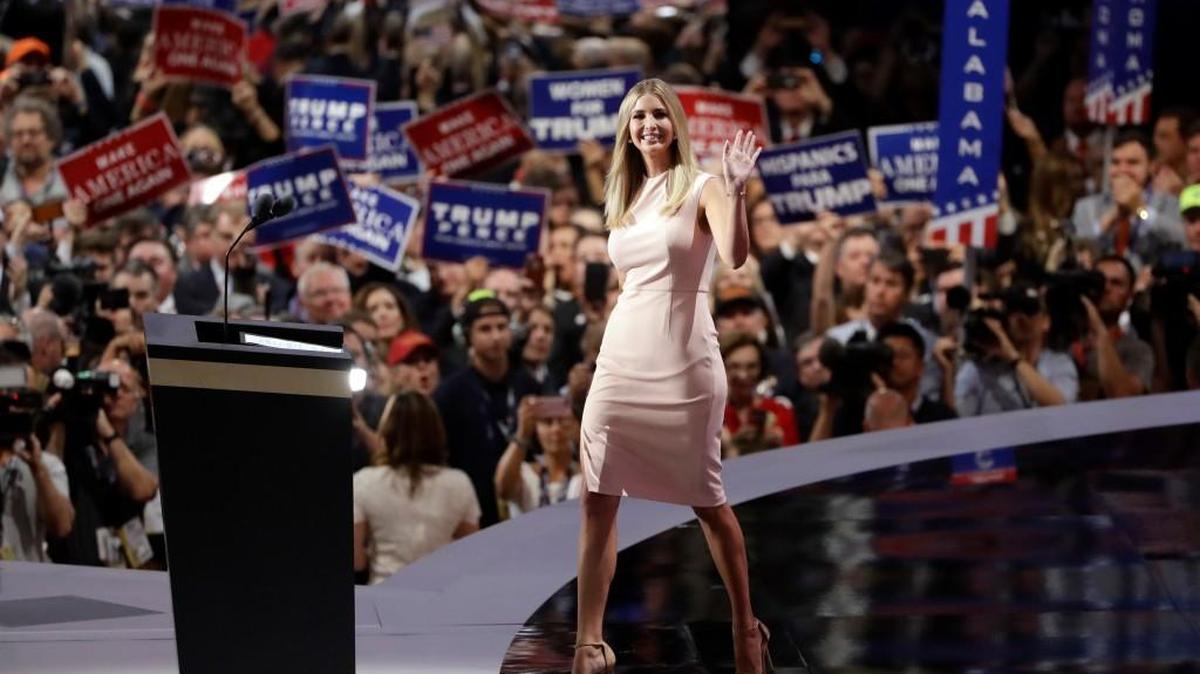 FILE - In this Thursday, July 21, 2016, file photo, Ivanka Trump takes the stage during the final day of the Republican National Convention in Cleveland.