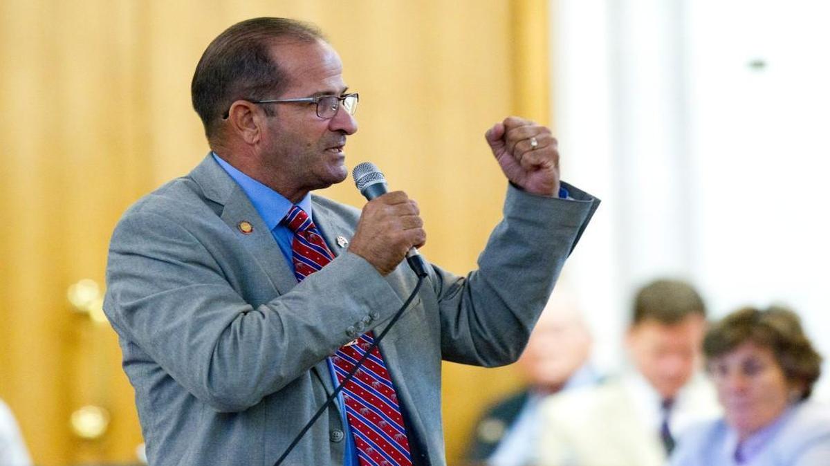 
Rep. Michael Speciale (Rep) speaks as the N.C. House debated a sales tax/economic development bill during a session at the Legislative Building in Raleigh on August 19, 2014. The bill was defeated.
