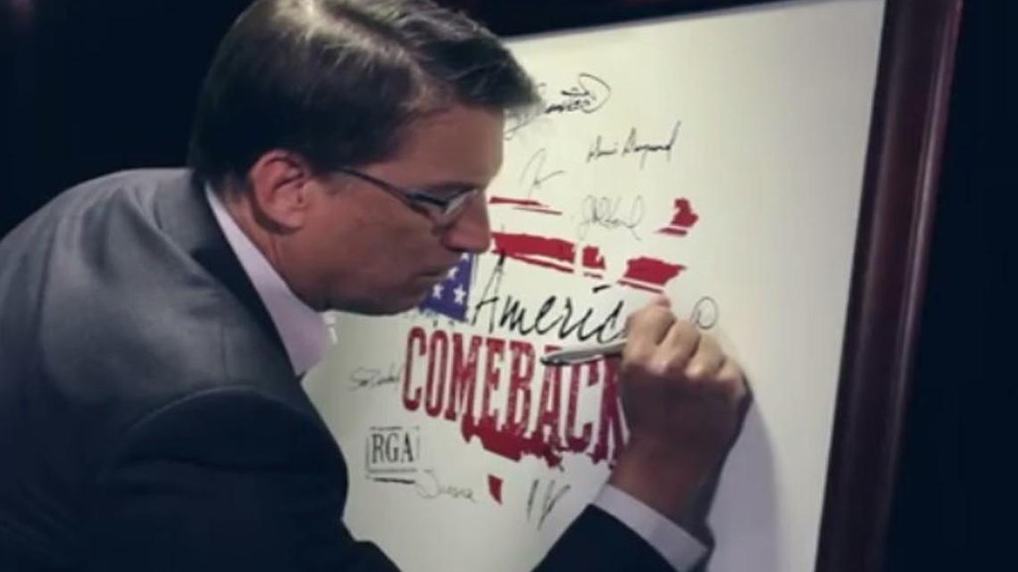 Gov. Pat McCrory appears in a Republican Governors Association video shown a the Republican National Convention in Cleveland on Monday afternoon.