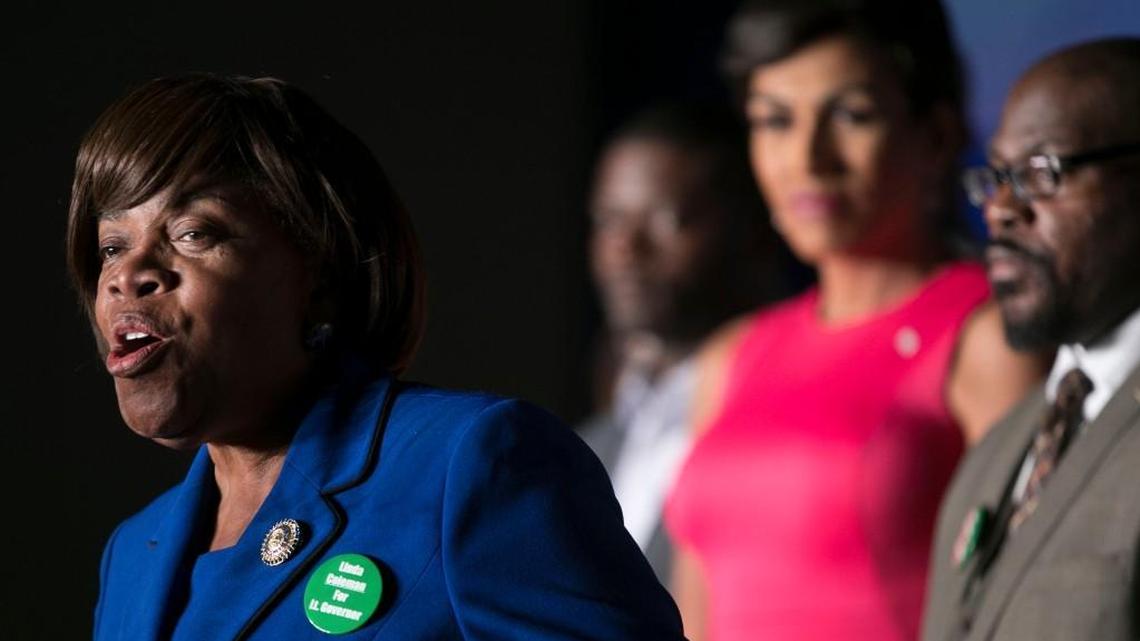 Linda Coleman, then a candidate for lieutenant governor, concedes her race to Dan Forest in the ballroom at the Raleigh Marriott City Center on November 9, 2016.