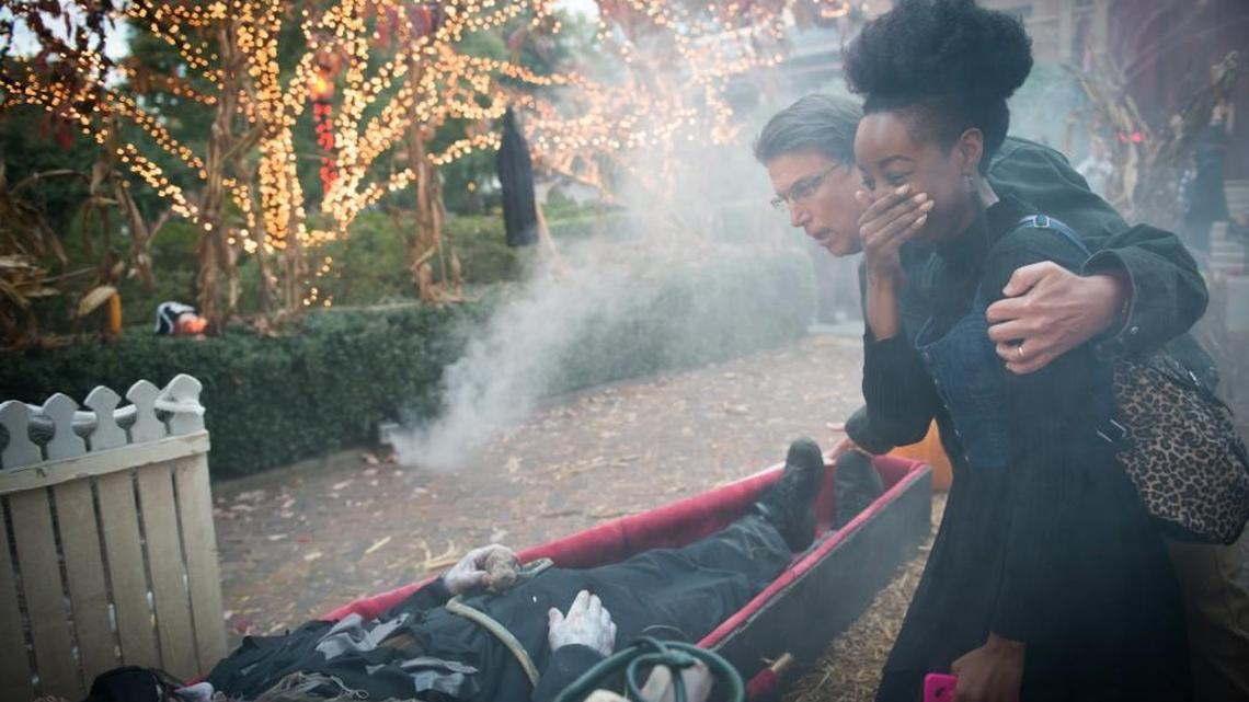 Then-Gov. Pat McCrory shows the "coffin" of Gov. Daniel Fowle during a Halloween event at the governor's mansion.