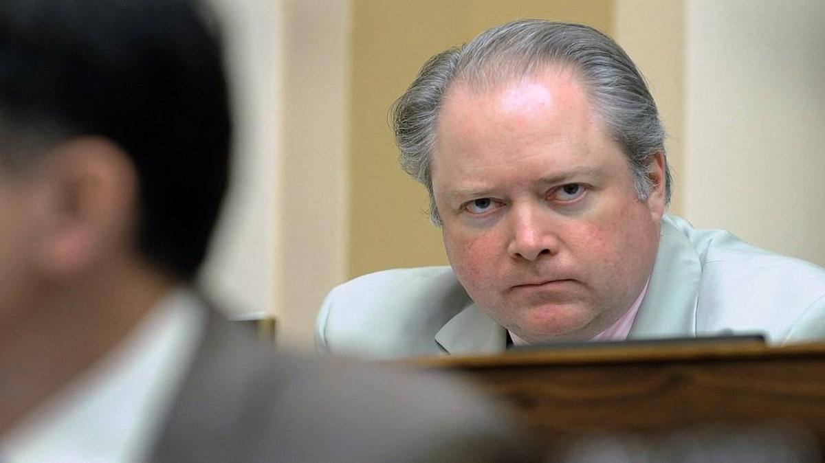 Congressman George Holding looks on during a Foreign Affairs Joint Subcommittee hearing on breaking the Iran, North Korea, and Syria nexus at the Rayburn building April 11, 2013 in Washington, DC.
