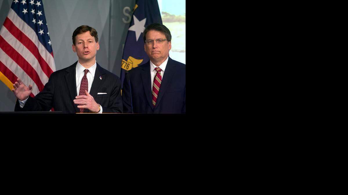 
State Budget Director Lee Roberts, left, with Gov. Pat McCrory at a budget presentation last week. Roberts took questions and concerns from legislators Tuesday morning.
