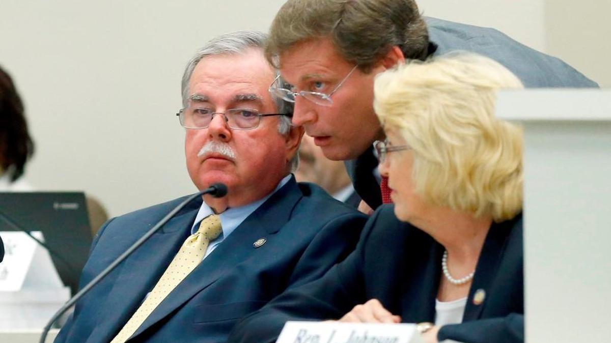 
Rep. Donny Lambeth, left, and Rep. Nelson Dollar, center, are the House’s lead negotiators with the Senate on reshaping the state’s Medicaid program.
