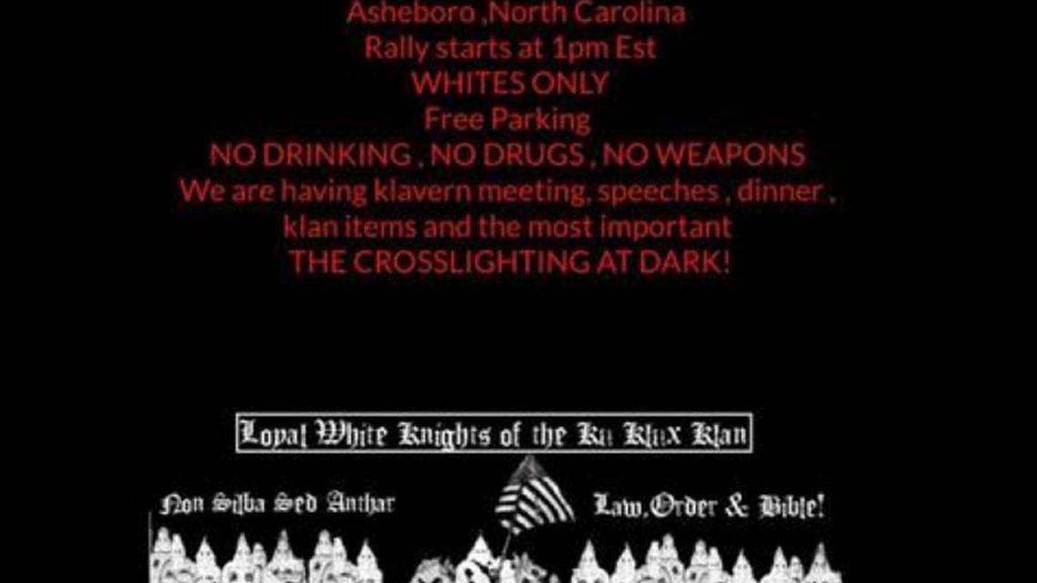 The Loyal White Knights of the Ku Klux Klan has announced it will hold a rally and cross burning in May in Asheboro, N.C. The group is based in Pelham – an unincorporated community about 45 minutes north of Burlington, near the Virginia line.