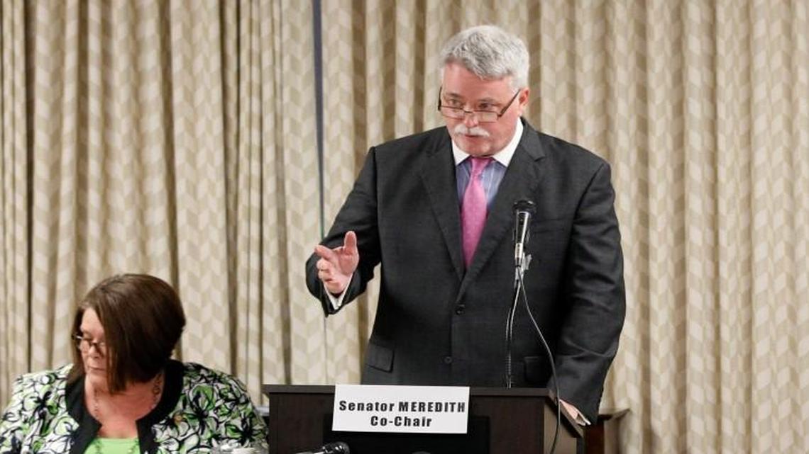 Sen. Wesley Meredith, a Fayetteville Republican, talks during a Senate committee meeting to confirm Larry Hall as Secretary of the State Department of Military and Veterans Affairs on Feb. 22, 2017.