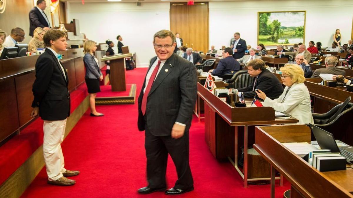 
House Speaker Tim Moore, center, says unemployment changes approved by his chamber Thursday will save workers and employers $240 million.
