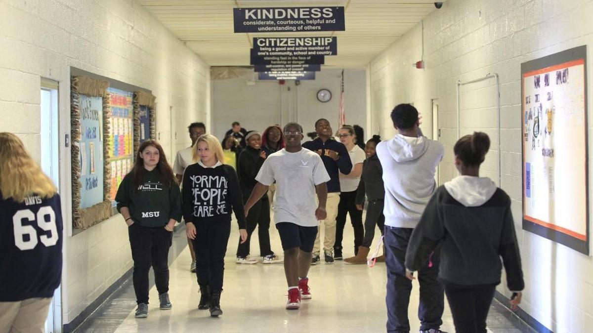Students pass between classes at Jones Senior High School in Trenton Thursday. Senate budget writer Harry Brown inserted $10.96 million for a new middle and high school in Jones County, which is in his district.