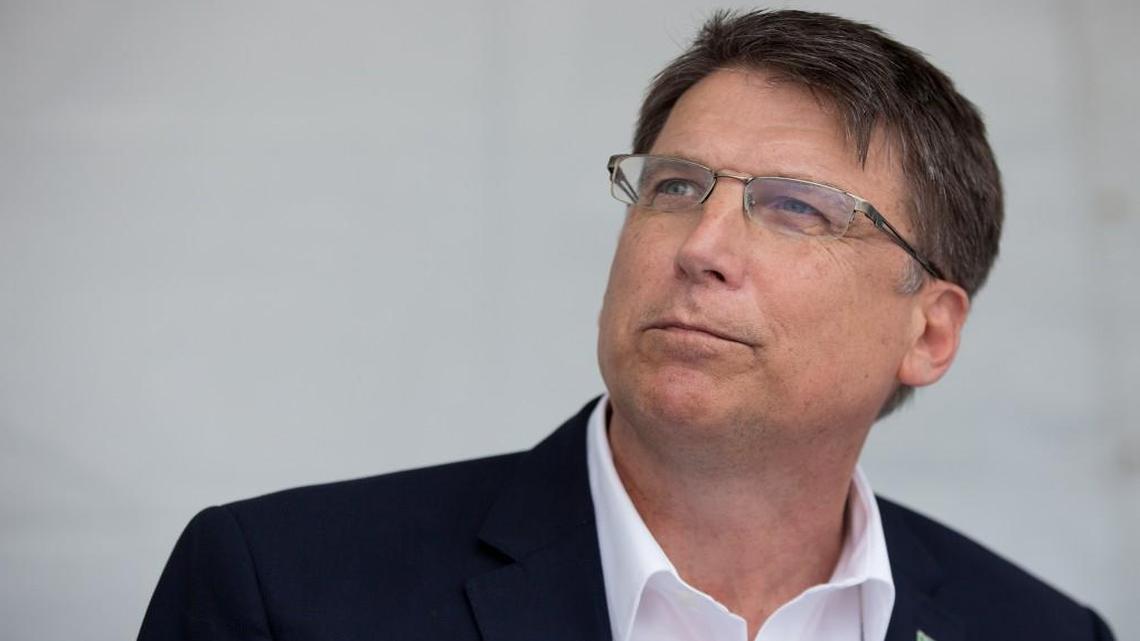 North Carolina Governor Pat McCrory speaks to the media about House Bill 2 following a Novo Nordisk groundbreaking ceremony Monday, March 28, 2016 in Clayton, N.C.
