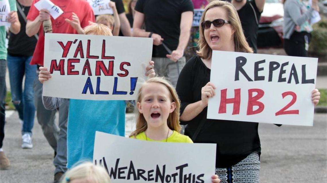 Triangle Families Against HB2 march on April 2, 2016.