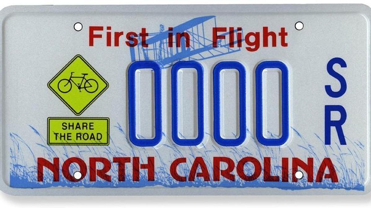 Many NC license plates feature the slogan "First in Flight” with a silhoutte of the Wright Brothers plane.