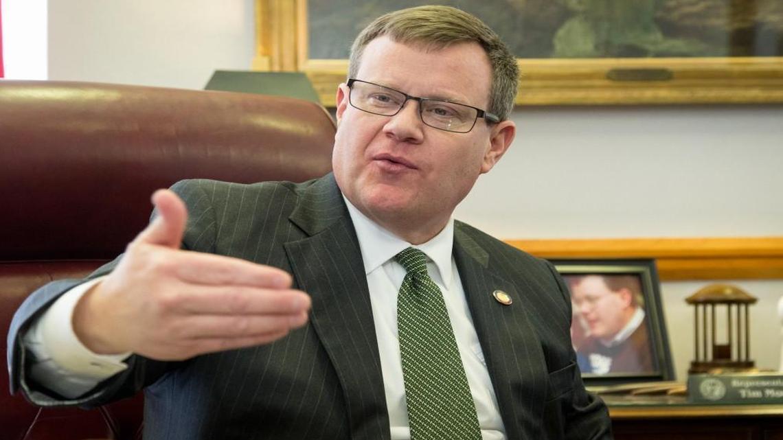 House Speaker Tim Moore speaks with reporters in his office on Thursday, March 23, 2017.