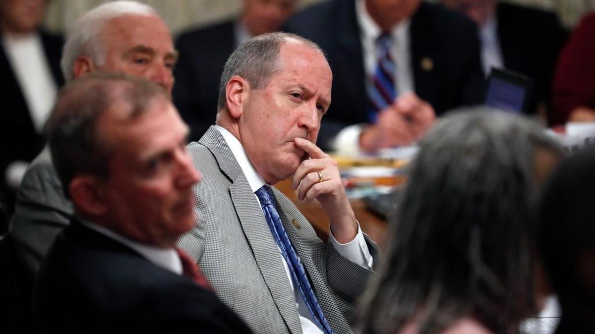 Republican North Carolina state senator Dan Bishop, center, in a March 2017 file photo.
