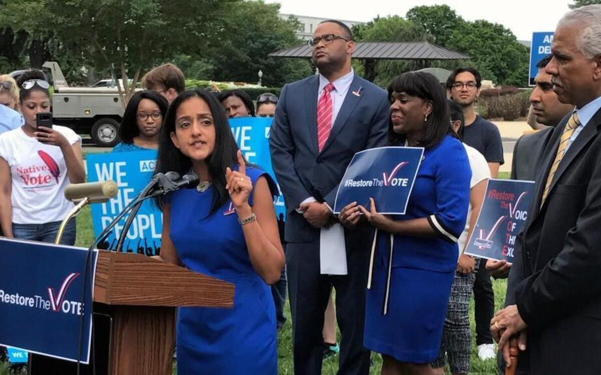 Vanita Gupta, the former head of the U.S. Justice Department Civil Rights Division in the Obama administration, speaks on June 22, 2017. As head of the Leadership Conference on Civil and Human Rights, Gupta is working on protecting voting rights and against gerrymandering.