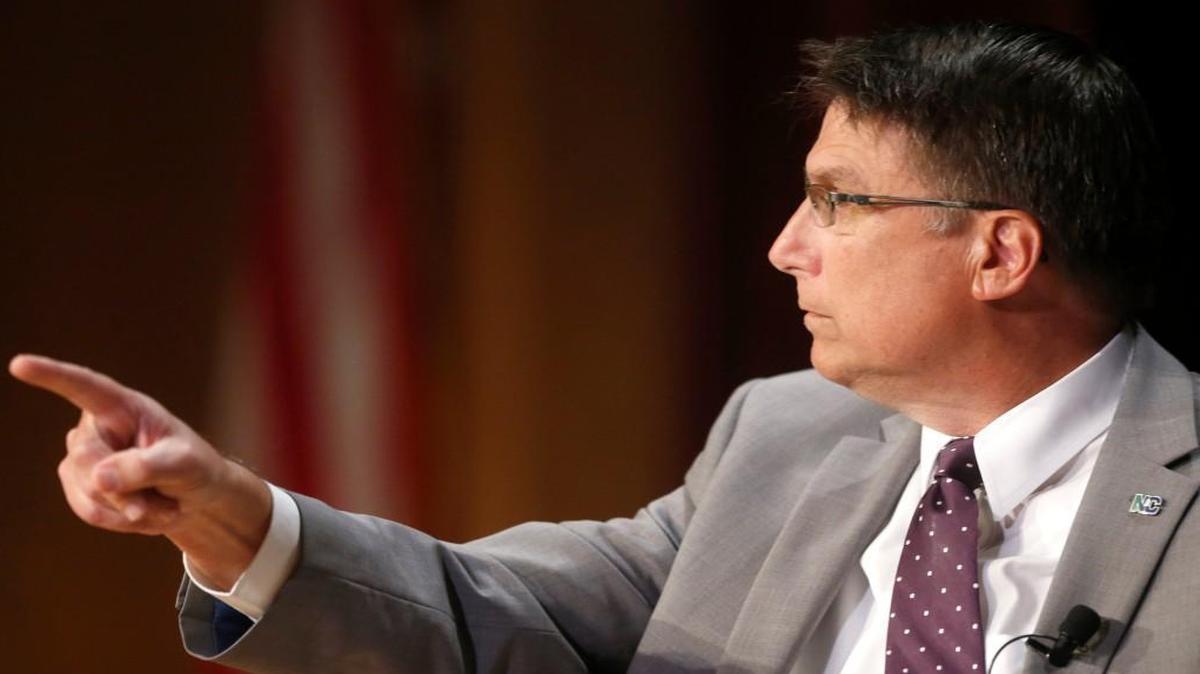 Gov. Pat McCrory answers a question from Tim Boyum during a question and answer session at the N.C. Chamber Annual Government Affairs Conference at the N.C. Museum of History in Raleigh, N.C. Wednesday, May 4, 2016.