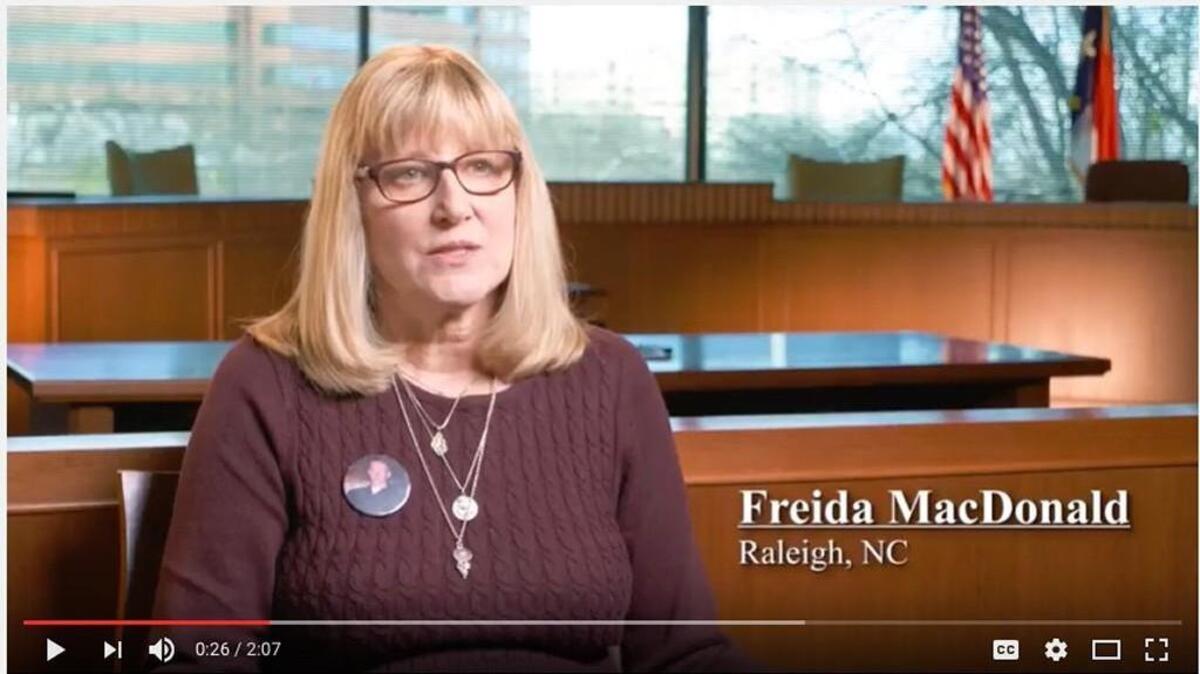Freida MacDonald appears in a video in support of Marsy’s Law on victims’ rights.