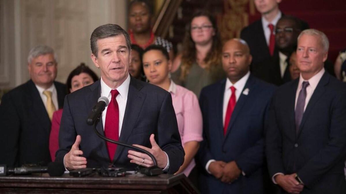 North Carolina Gov. Roy Cooper says he will veto the budget bill from the North Carolina legislature during a press conference at the Executive Mansion on June 26, 2017 in Raleigh.