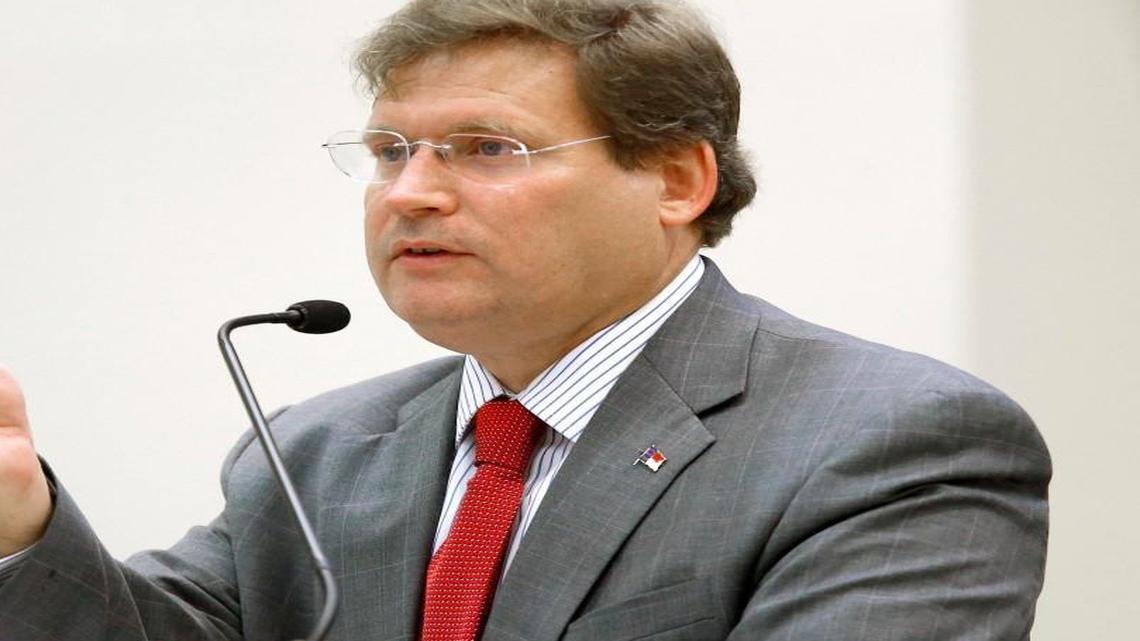 Rep. Nelson Dollar presides over a budget meeting at the Legislative Office Building in Raleigh in 2015.