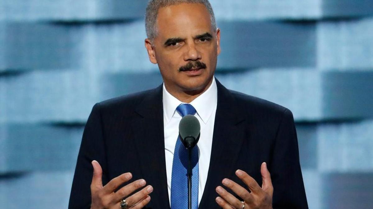 Former Attorney General Eric Holder speaking at the Democratic National Convention in 2016.