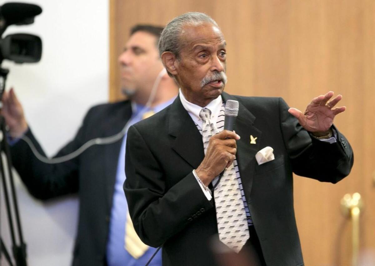 Rep. Mickey Michaux of Durham speaks in opposition of House Bill 2 during debate on the House Floor on Wednesday, March 23, 2016 in Raleigh.