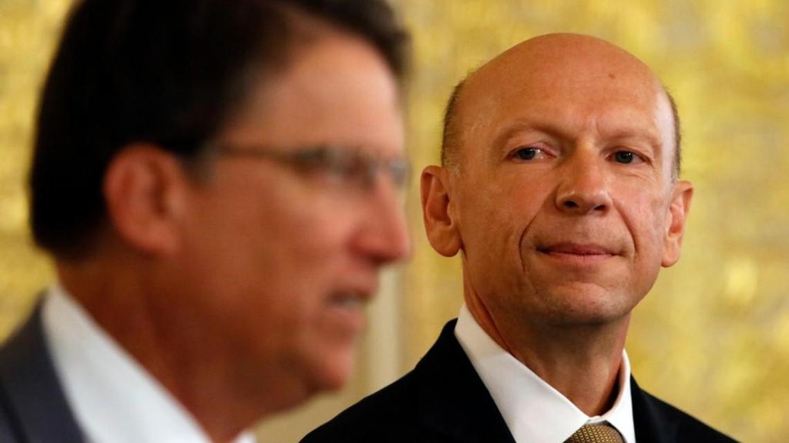 Gov. Pat McCrory, left, with Rick Brajer at the announcement of Brajer’s appointment as the state’s DHHS secretary, Aug. 5, 2015.