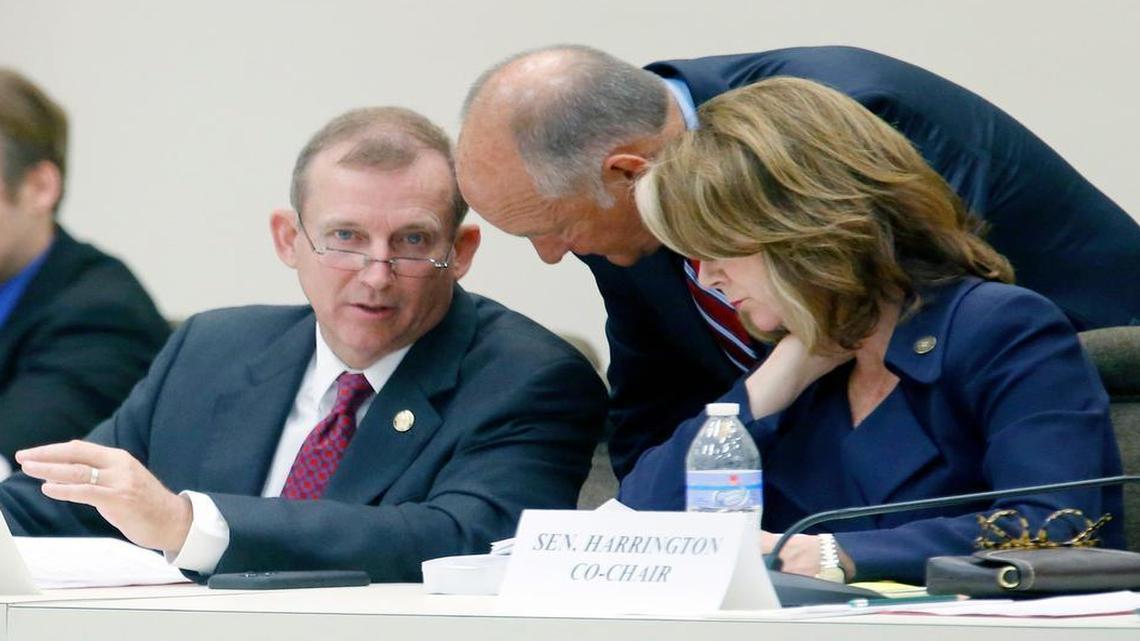 
Sen. Harry Brown, left, Sen. Brent Jackson, center, and Sen. Kathy Harrington – the Senate’s top budget writers – discuss the spending plan on June 16. With sharp differences between the House and Senate’s budget proposals, both chambers have passed a temporary budget agreement to keep state government running after June 30.
