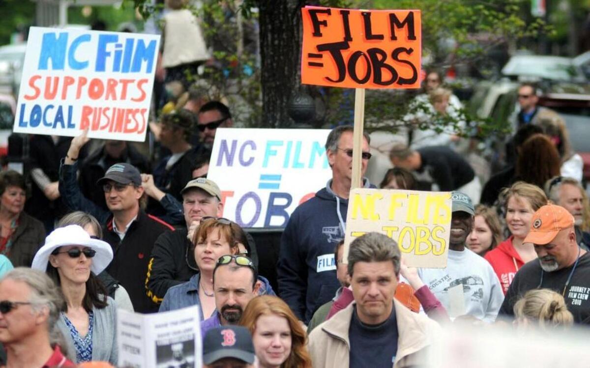 The Wilmington Regional Film Commission held a rally in support of the North Carolina film industry at the foot of Market St. in downtown Wilmington in 2013.