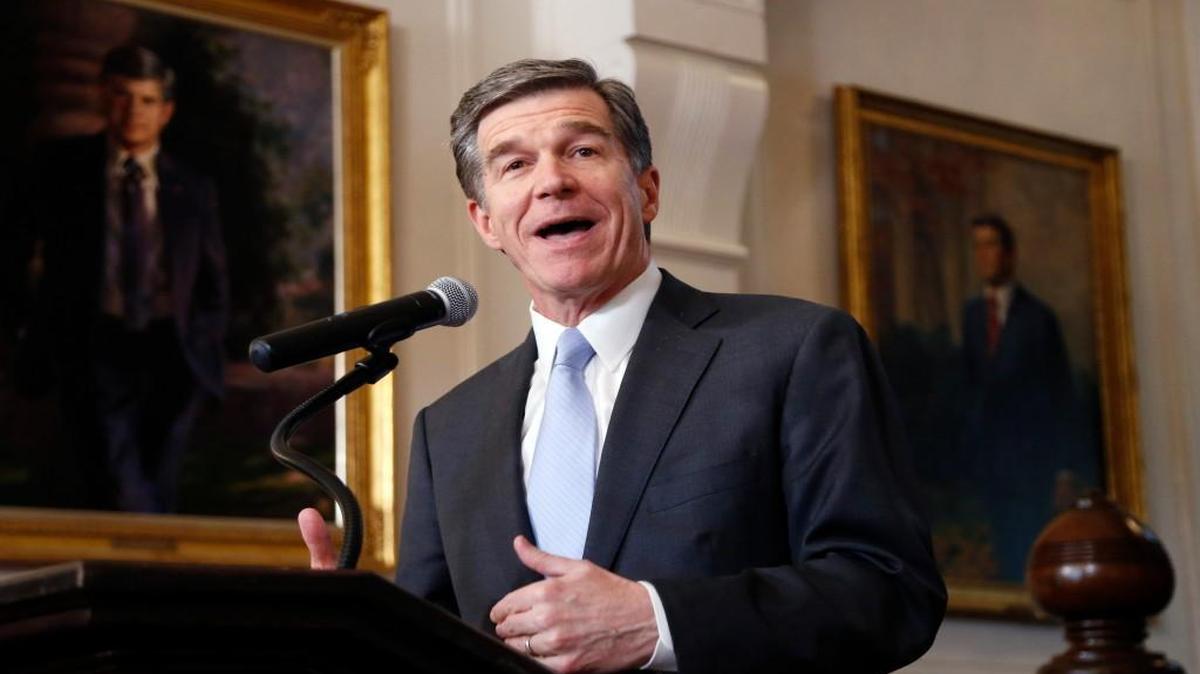 N.C. Gov. Roy Cooper holds a press conference at the Executive Mansion in Raleigh on March 30, 2017.