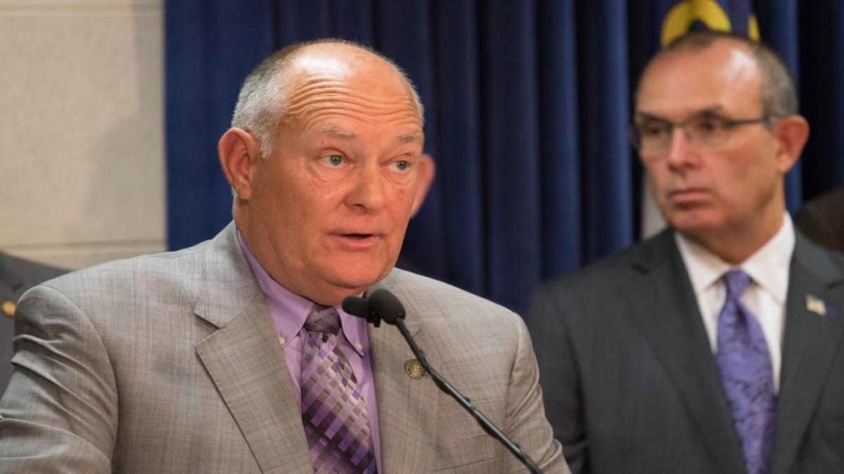 Sen. Brent Jackson, R-Sampson, answers questions from reporters as the Senate's budget proposal is presented during a press conference on Tuesday, May 9, 2017.