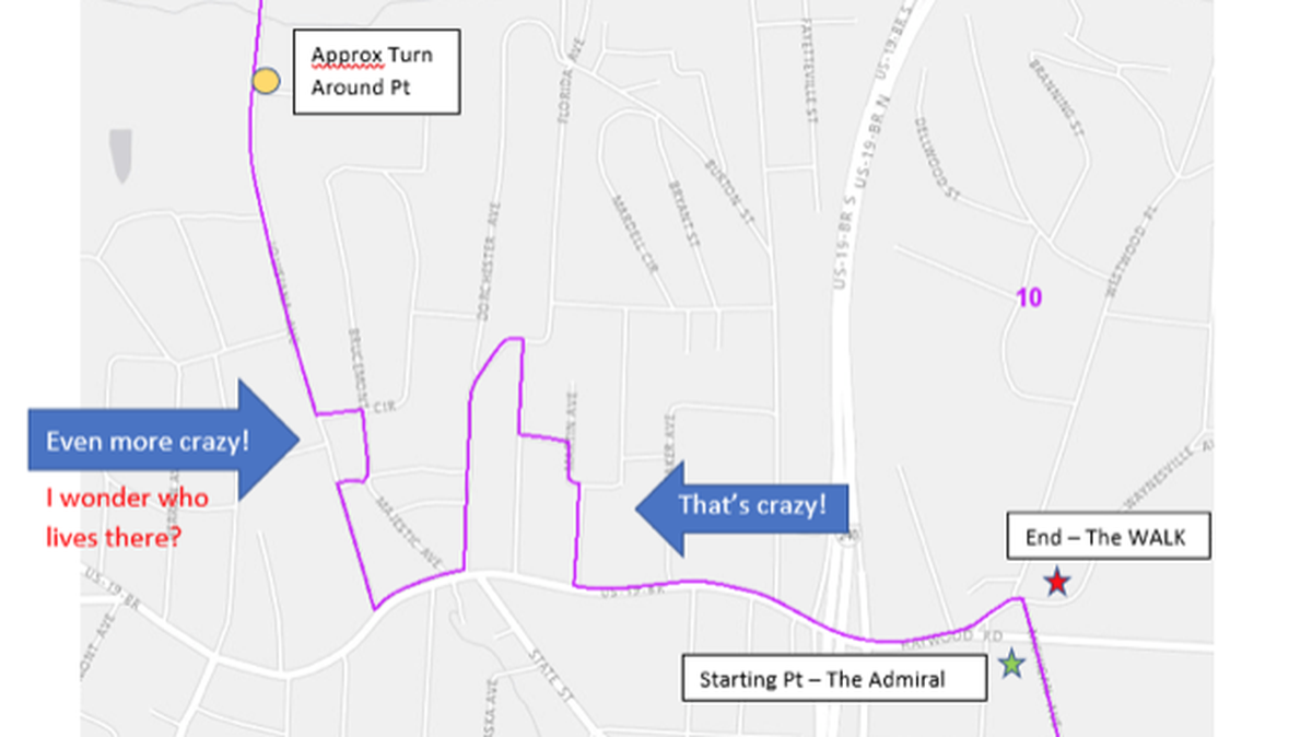 Organizers’ map of the 5K race route includes comments about the congressional district lines.