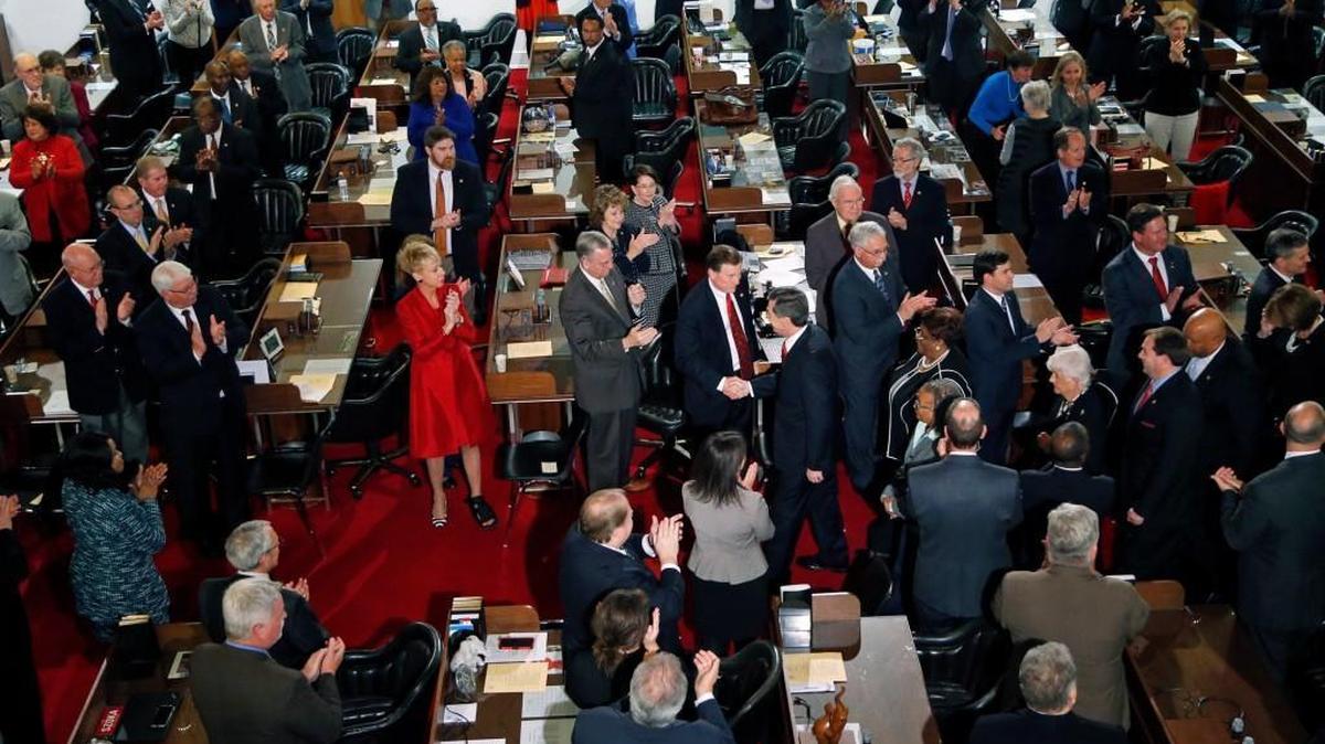 A snapshot of the North Carolina General Assembly as Gov. Roy Cooper arrived on March 13, 2017, to deliver his first State of the State address to legislators, the Council of State and judicial officials.