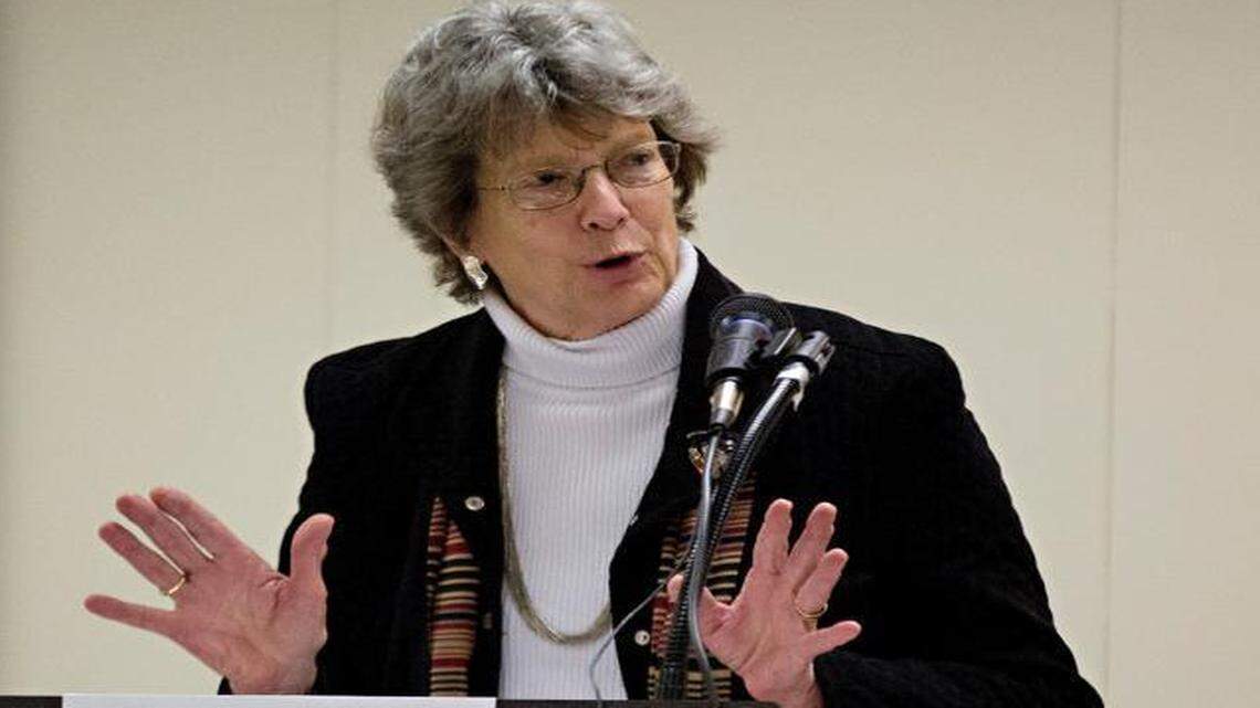 
Sindy Barker speaks about her husband's experiences with medical expenses during a House Aging Committee meeting Wednesday, March 11, 2015, at the Legislative Office Building in Raleigh.
