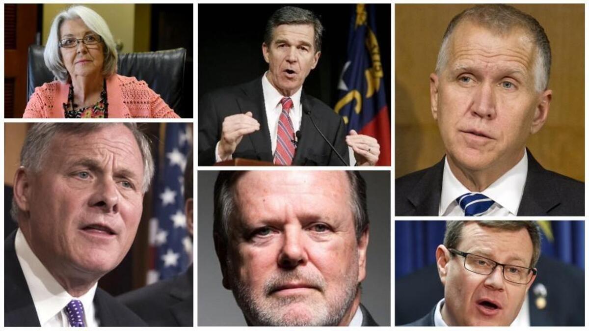 Can you identify these public officials? They are, clockwise from top left, Cherie Berry, NC commissioner of labor; Gov. Roy Cooper; U.S. Sen. Thom Tillis; NC House Speaker Tim Moore; NC Senate leader Phil Berger; and U.S. Sen. Richard Burr.
