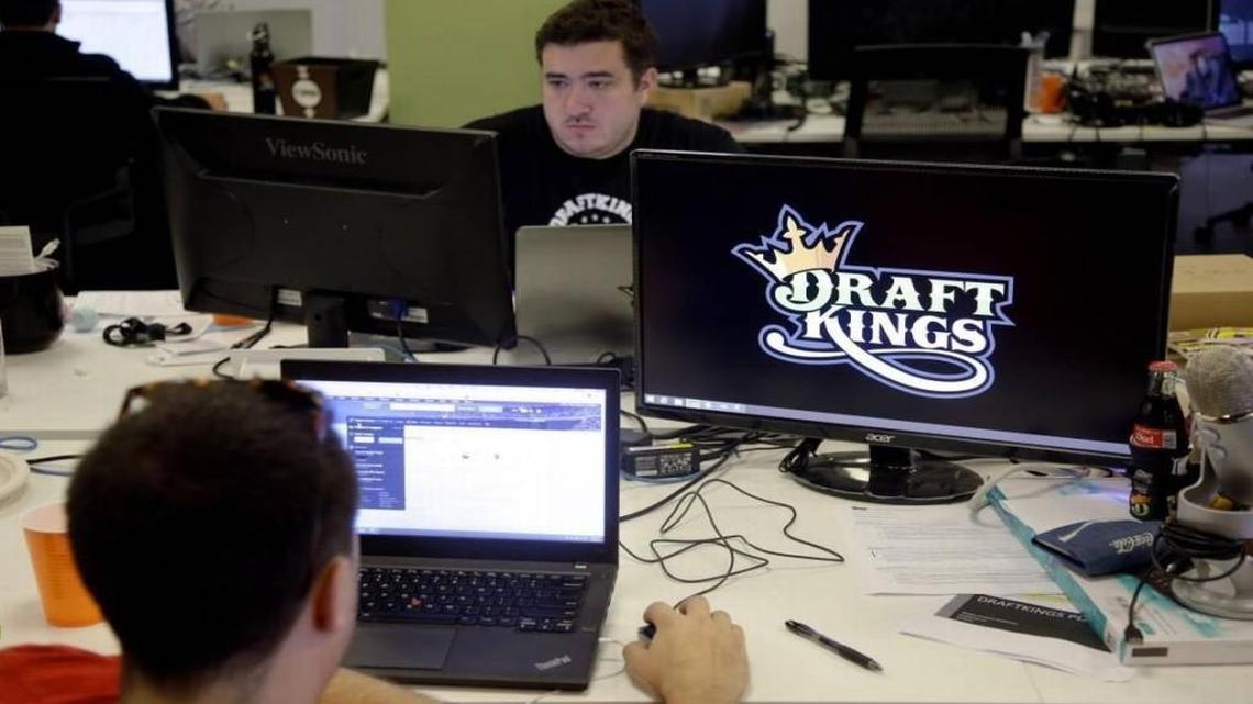 Len Don Diego, marketing manager for content at DraftKings, a daily fantasy sports company, works at his station at the company’ offices in Boston.