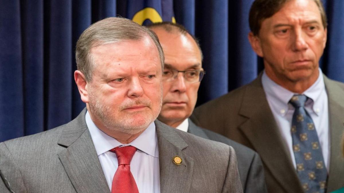 Senate leader Phil Berger, R-Rockingham, takes questions from reporters as the Senate's budget proposal is presented during a press conference on Tuesday, May 9, 2017.