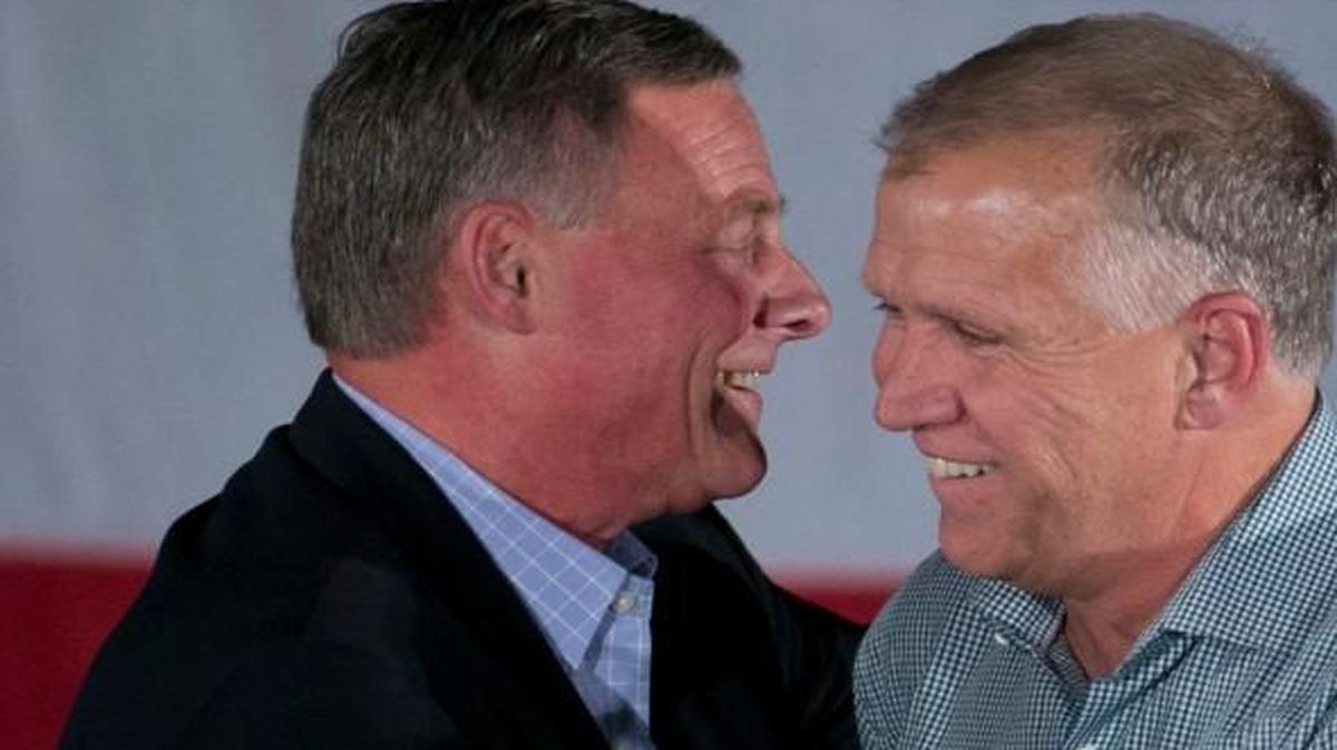 U.S. Senator Thom Tillis introduces U.S. Senator Richard Burr during a Republican rally in Smithfield in October.