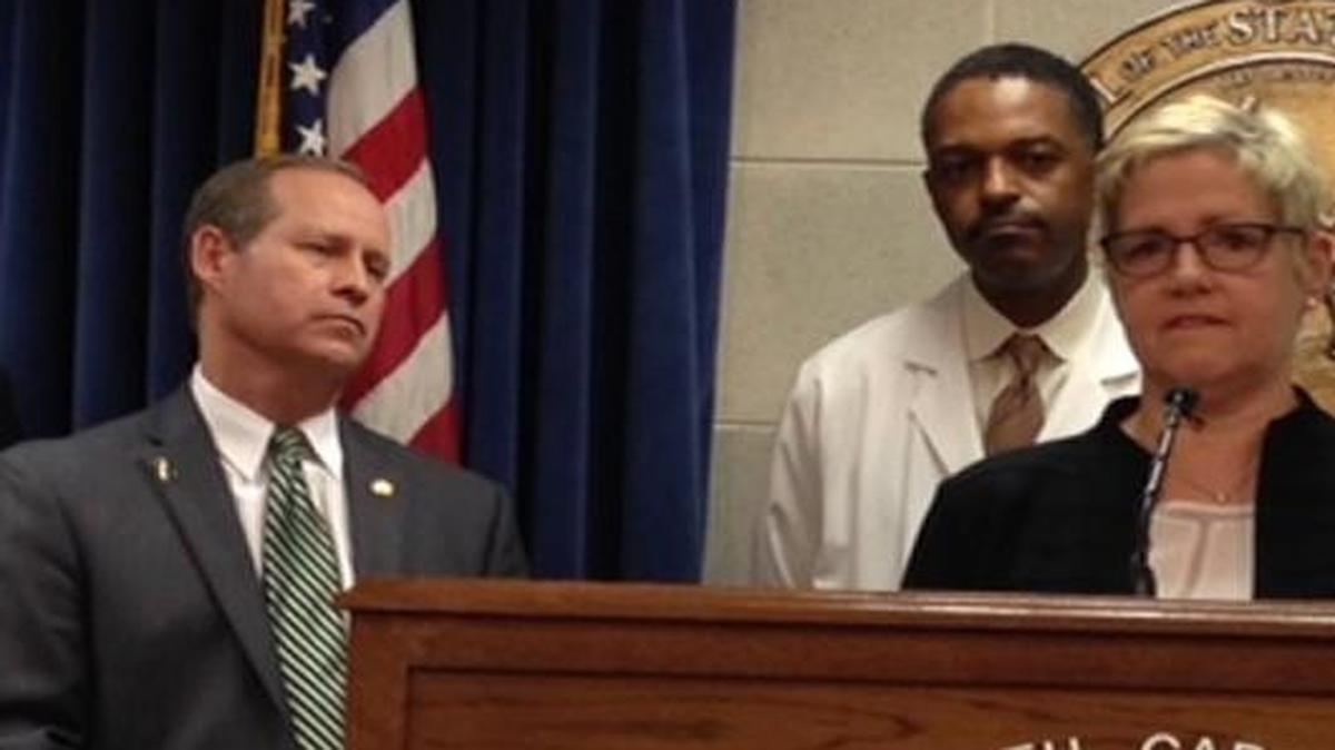 Dr. Cynthia Bradford, president of the American Academy of Ophthalmology, speaks at a news conference in Raleigh on Tuesday opposing bill expanding optometrists’ role. Rep. Gregory Murphy is at left.