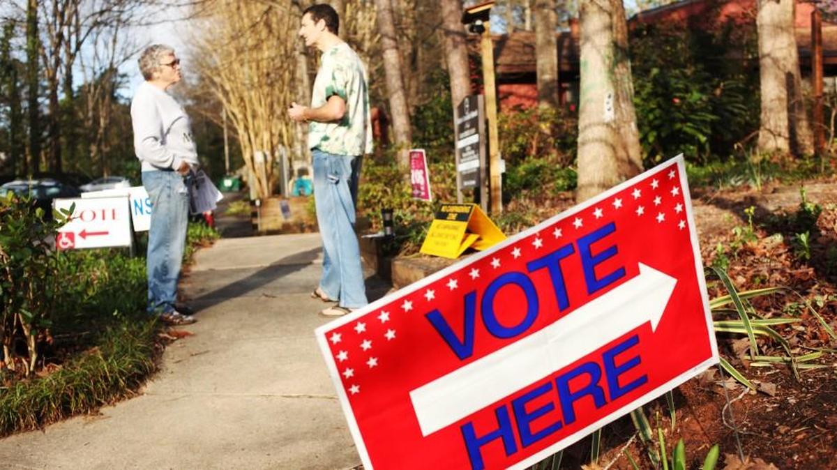 Voters outside a Raleigh precinct in March 2016.