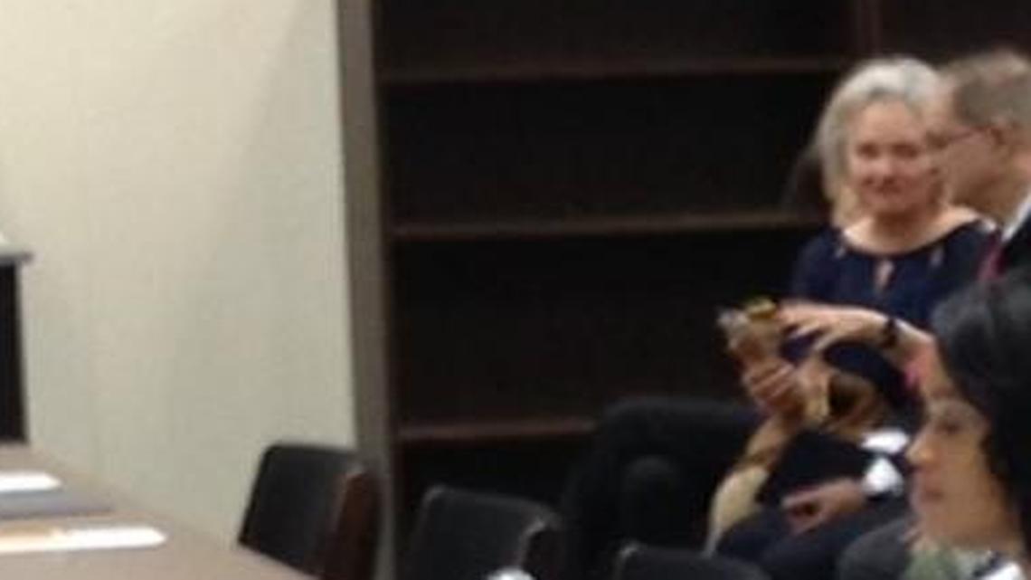 Department of Administration Secretary Machelle Sanders moments before a Senate confirmation hearing began.