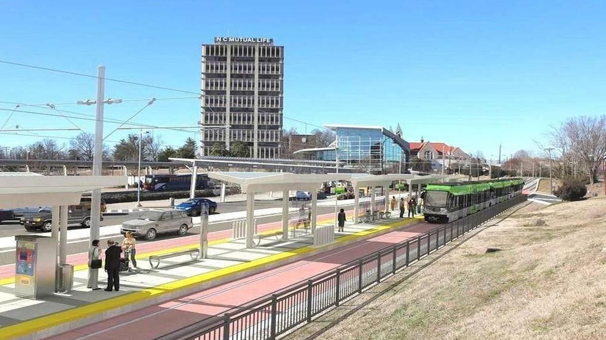 A rendering of the proposed Chapel Hill-Durham light rail line