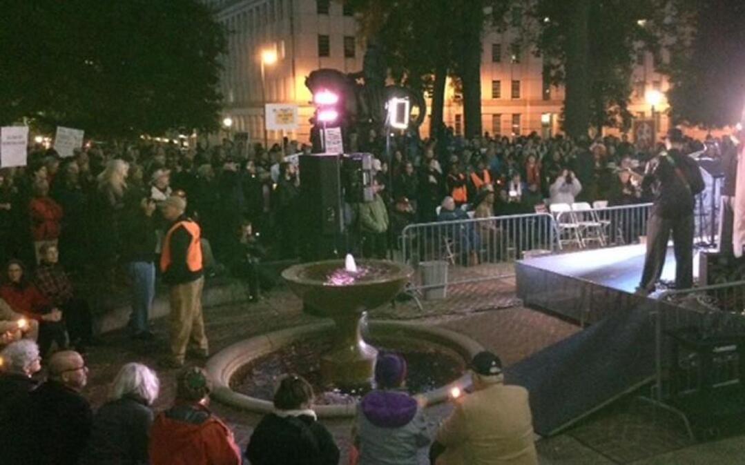 Crowd gathers for Moral Monday rally in Raleigh.