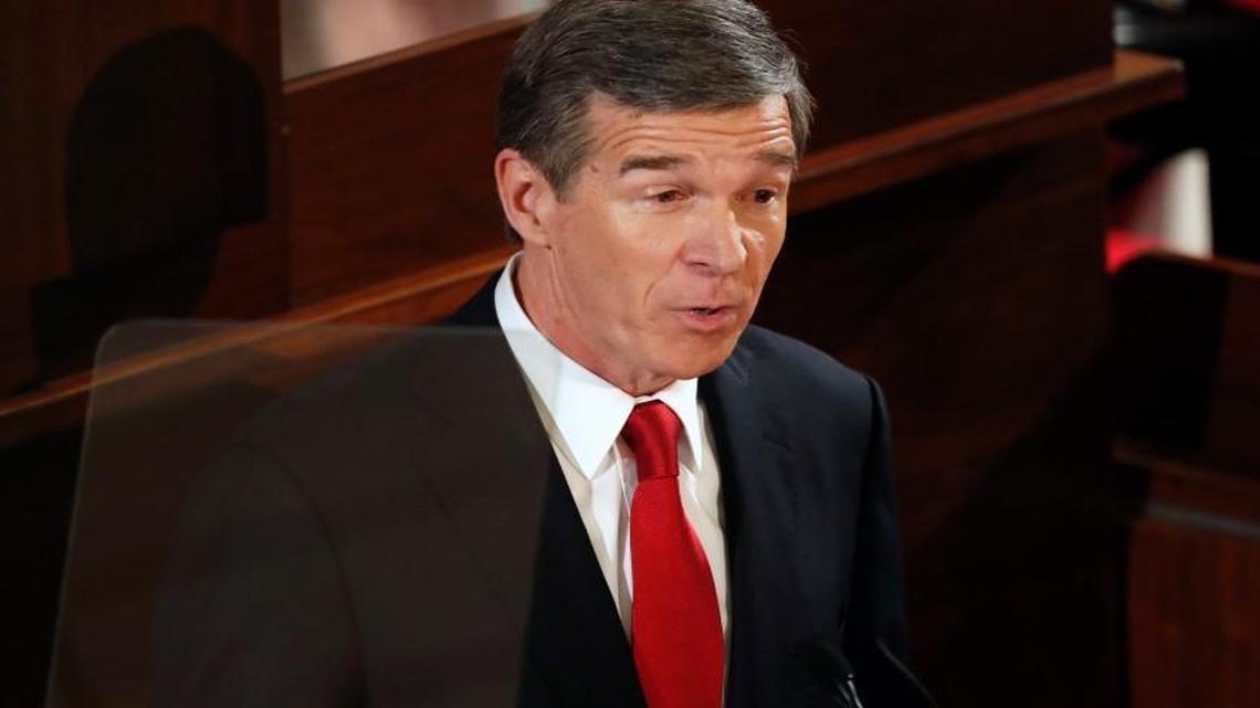 N.C. Gov. Roy Cooper delivers his first State of the State address to a joint session of the state legislature in the House chamber of the Legislative Building in Raleigh, NC on March 13, 2016.
