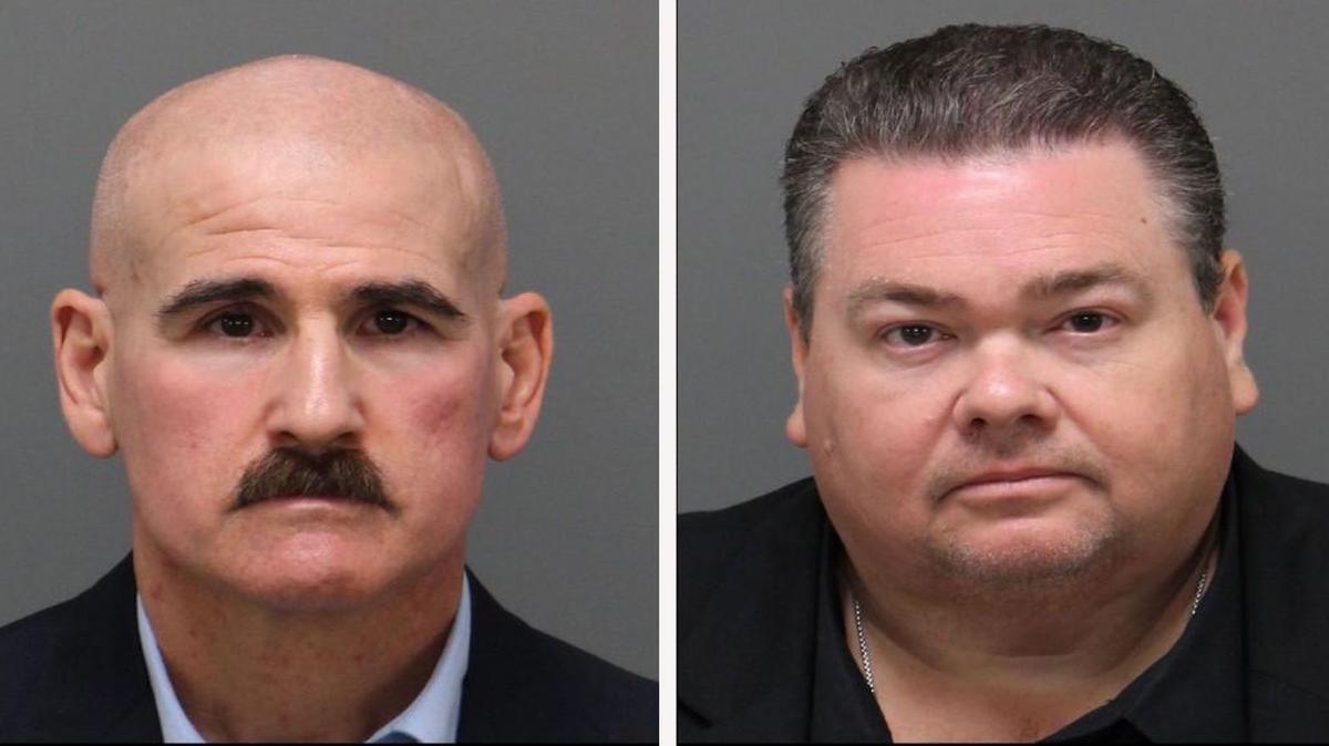 Former Rockingham County District Attorney Craig Blitzer, left, and former Person/Caswell County District Attorney Wallace Bradsher. Blitzed pleaded guilty in Wake County Superior Court on Monday to playing a part in a scheme that allowed him and Brasher to hire each other’s wives and pay them for doing little to no work.