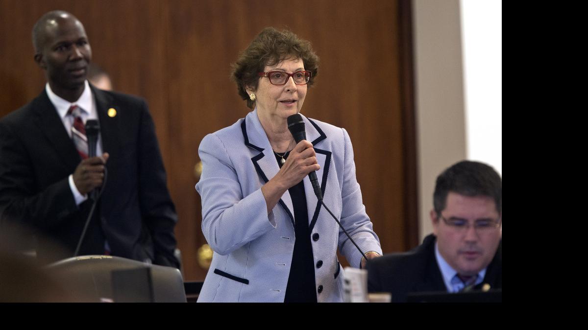 
Sen. Trudy Wade, center, addresses other legislators during a discussion of a bill at a Senate session on Thursday, July 16, 2015. 
